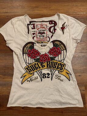 Johnny Was Los Angeles Rare Suede Roses World Tour 82’ Embroidery Shirt White